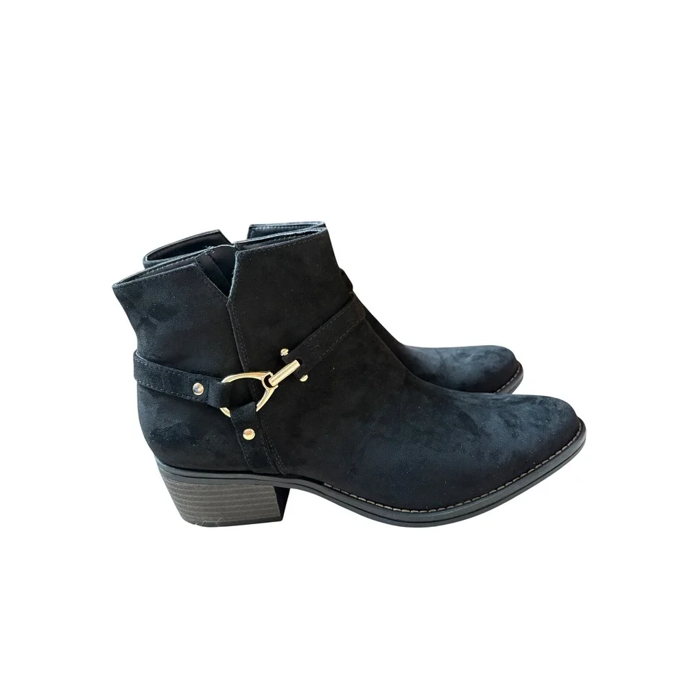White Mountain Womens Black Ankle Boots Horsebit Buckle Booties Size 10